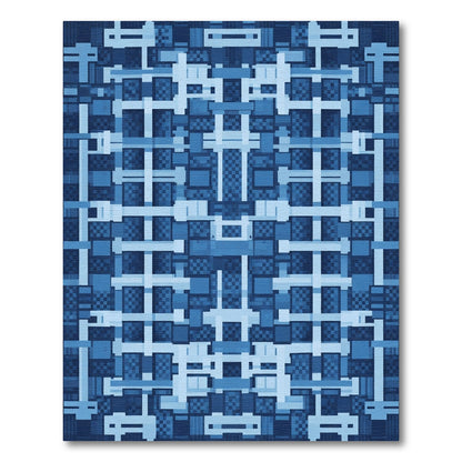 Deep Blue Geometric Grid Overlay Rug