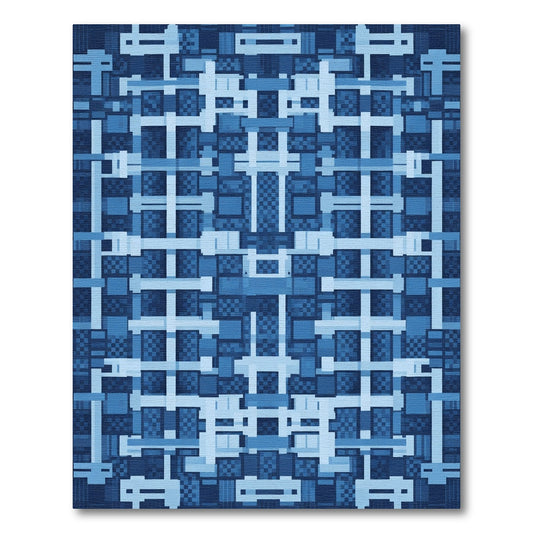 Deep Blue Geometric Grid Overlay Rug
