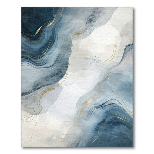 Blue Teal Abstract Marble Gold Area Rug