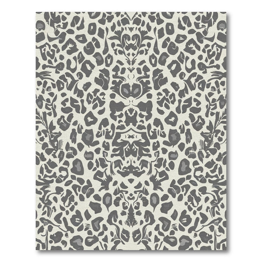 Cream Gray Animal Spot Damask Rug