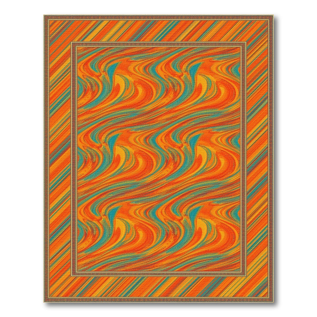 Multi-color and Patterns Vibrant Orange Teal Swirl Abstract Area Rug