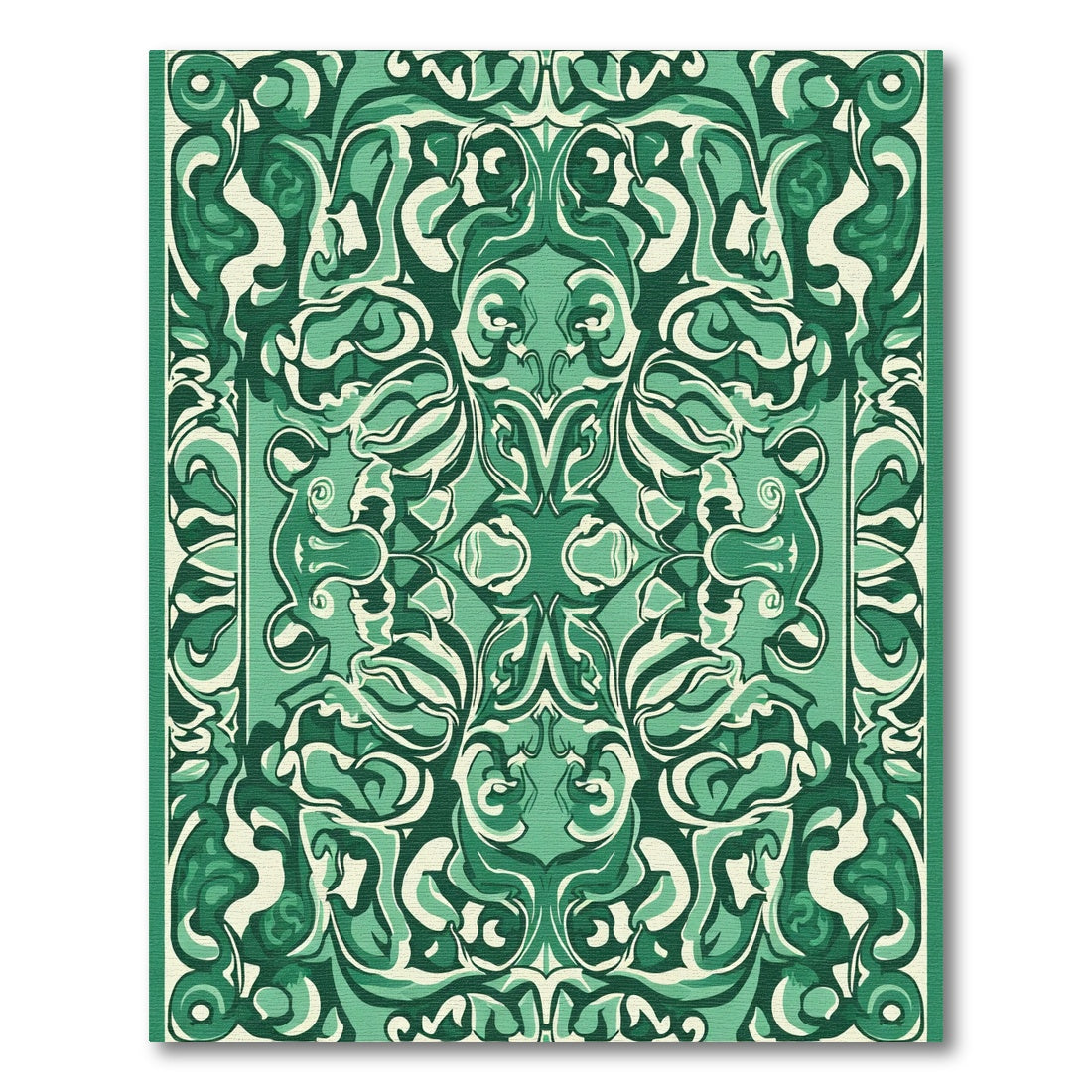 Emerald Green Swirling Floral Scroll Rug