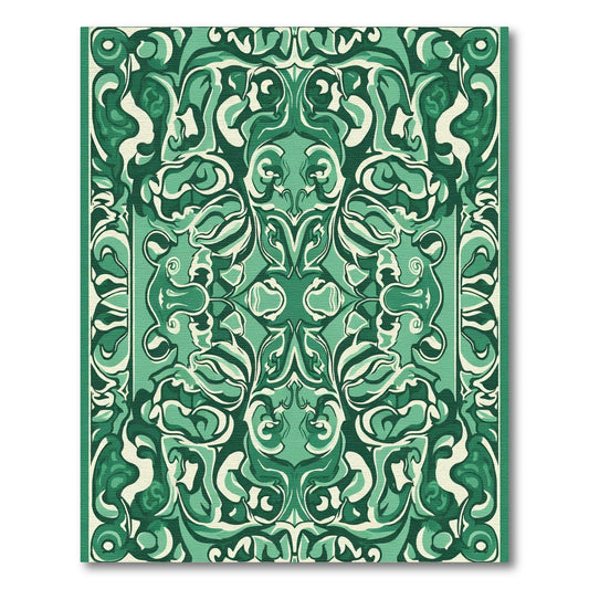 Emerald Green Swirling Floral Scroll Rug