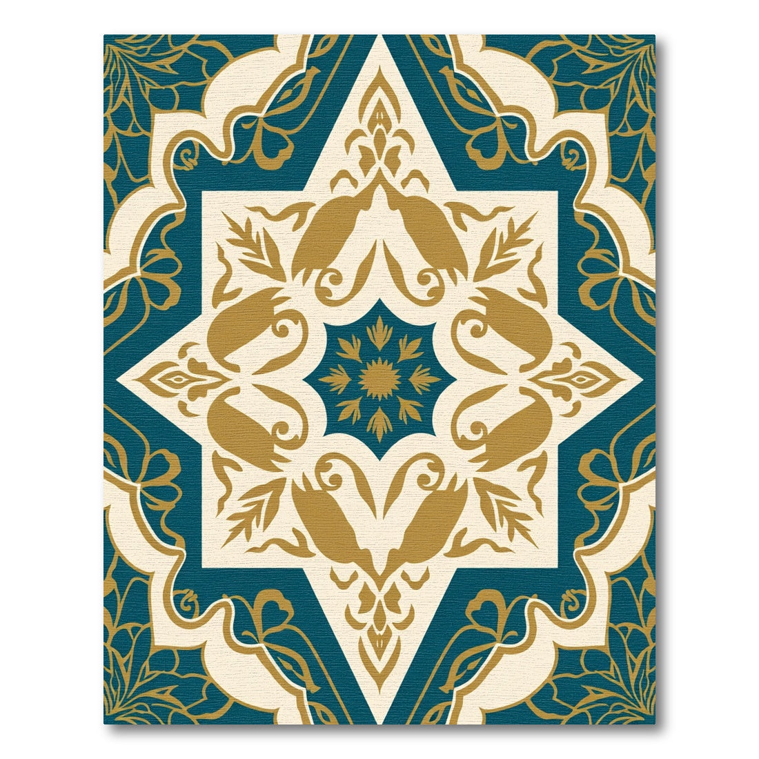 Deep Teal Gold Floral Starburst Rug