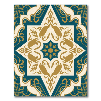 Deep Teal Gold Floral Starburst Rug