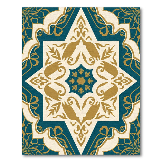 Deep Teal Gold Floral Starburst Rug