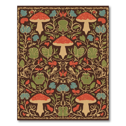 Vermillion Mushroom Forest Wildlife Art Nouveau Rug