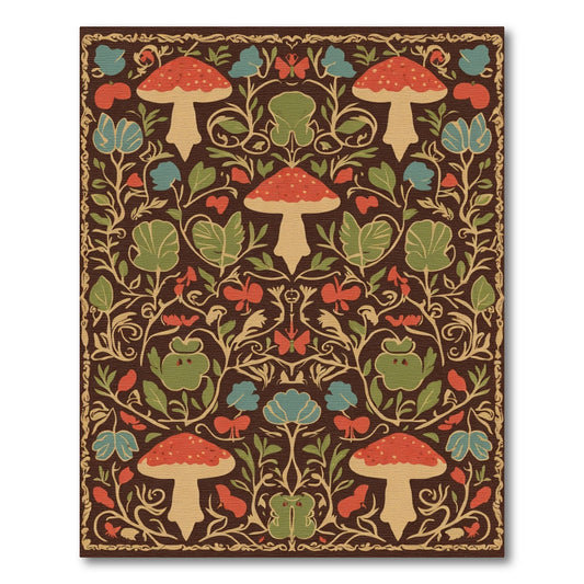 Vermillion Mushroom Forest Wildlife Art Nouveau Rug
