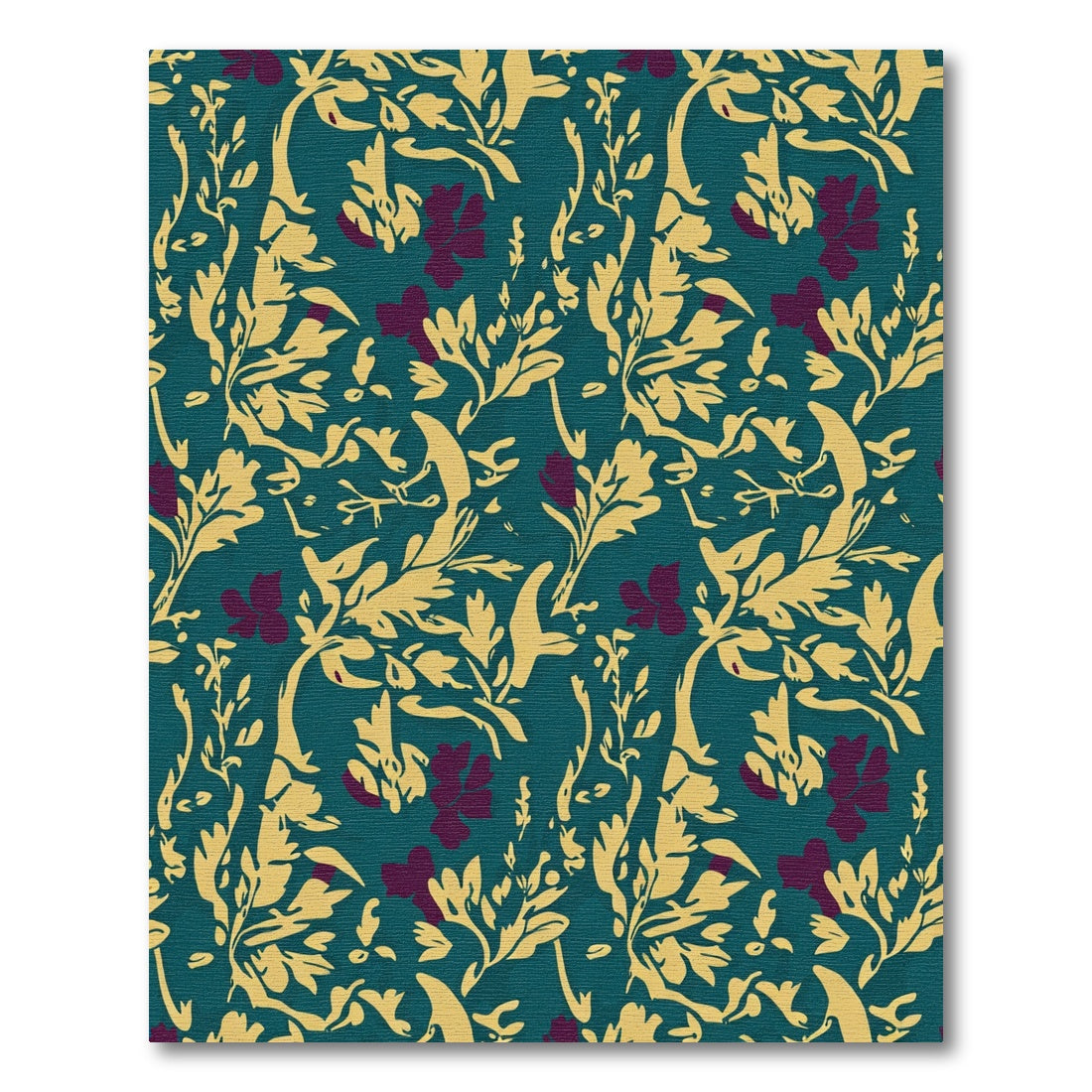 Teal Gold Plum Foliage Floral Rug