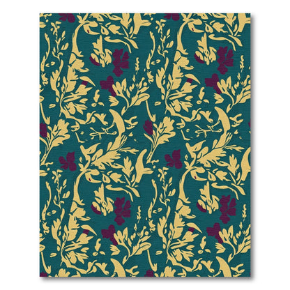 Teal Gold Plum Foliage Floral Rug