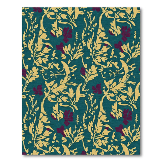 Teal Gold Plum Foliage Floral Rug