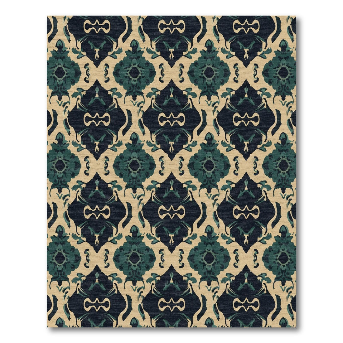 Deep Teal Elegant Damask Scroll Rug