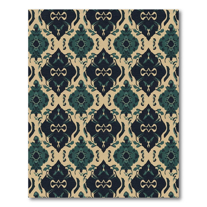 Deep Teal Elegant Damask Scroll Rug