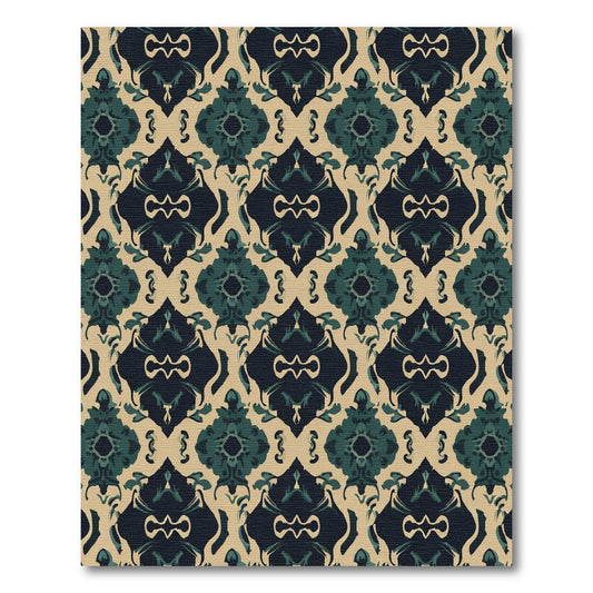 Deep Teal Elegant Damask Scroll Rug