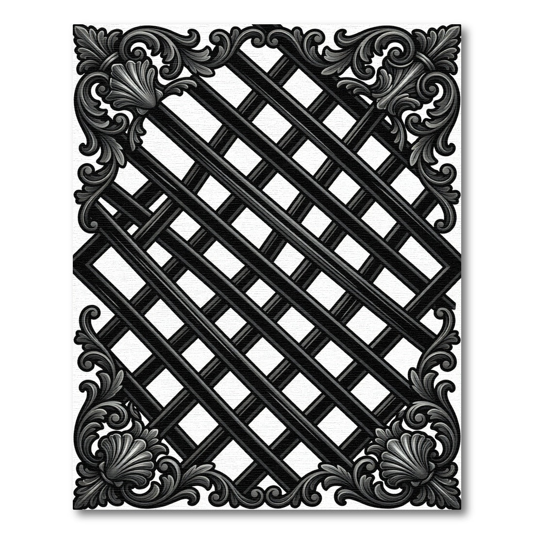 Ornate Black Lattice Scroll Rug
