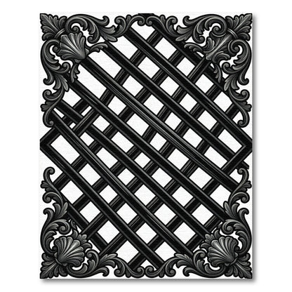Ornate Black Lattice Scroll Rug