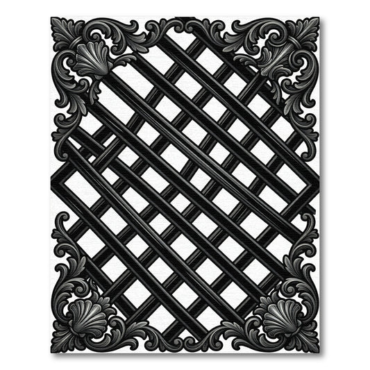 Ornate Black Lattice Scroll Rug