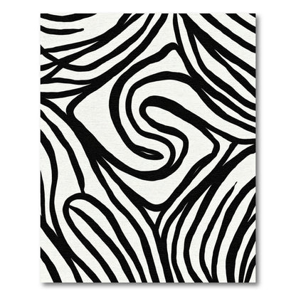 Bold Black White Abstract Stripe Rug