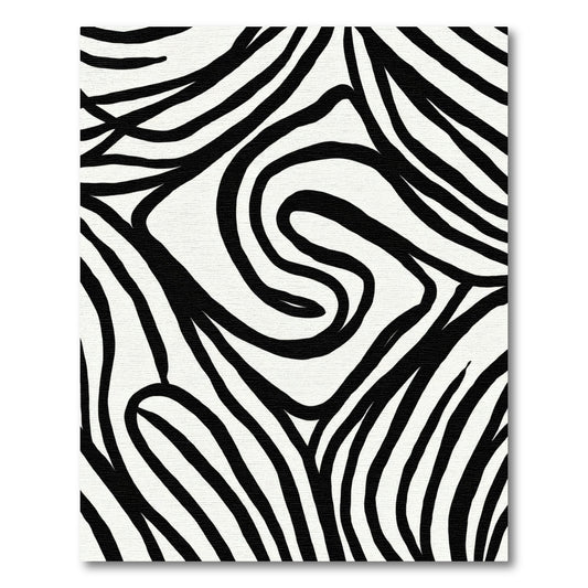 Bold Black White Abstract Stripe Rug