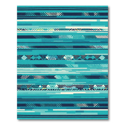 Teal Horizontal Geometric Abstract Stripe Rug
