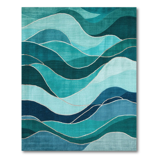 Teal Wave Abstract Area Rug