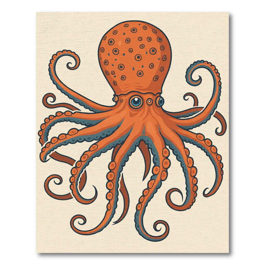 Orange Octopus With Blue Accents Rug