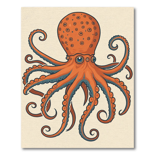 Orange Octopus With Blue Accents Rug
