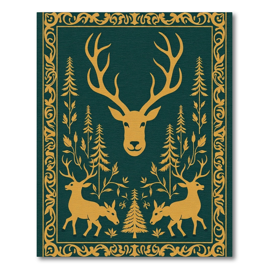 Golden Stag Forest Scene Rug