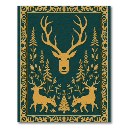 Golden Stag Forest Scene Rug