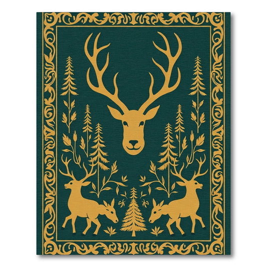 Golden Stag Forest Scene Rug