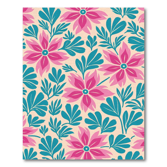 Bright Pink Teal Floral Foliage Rug