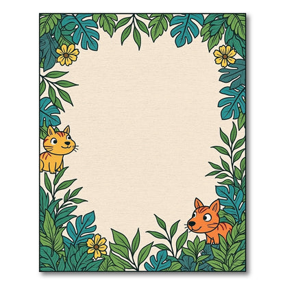 Whimsical Jungle Scene Cat Floral Rug