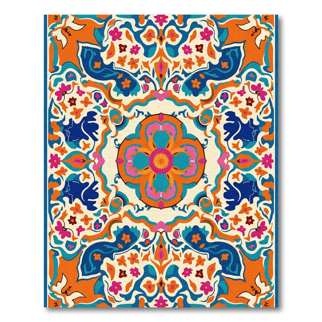 Bold Orange Blue Floral Bloom Rug