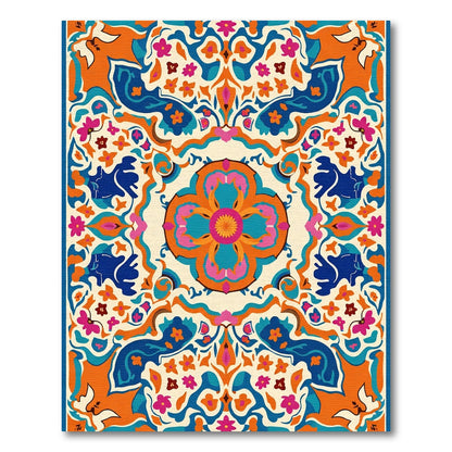 Bold Orange Blue Floral Bloom Rug