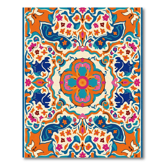 Bold Orange Blue Floral Bloom Rug