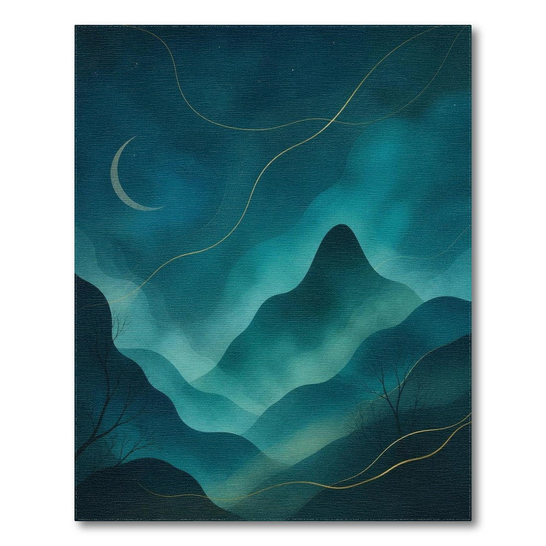Midnight Teal Mountain Moon Area Rug