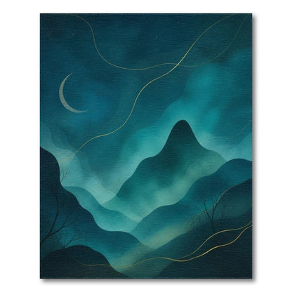 Midnight Teal Mountain Moon Area Rug
