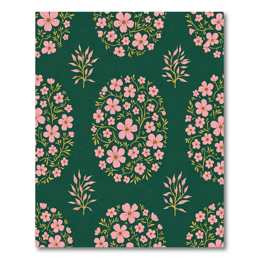 Pink Floral Garland On Dark Green Rug