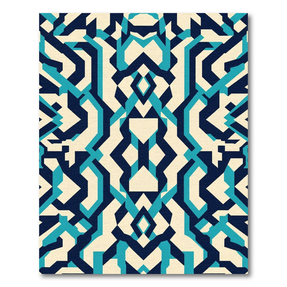 Deep Blue Teal Geometric Interlocking Shapes Rug