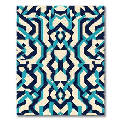 Deep Blue Teal Geometric Interlocking Shapes Rug