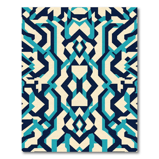 Deep Blue Teal Geometric Interlocking Shapes Rug