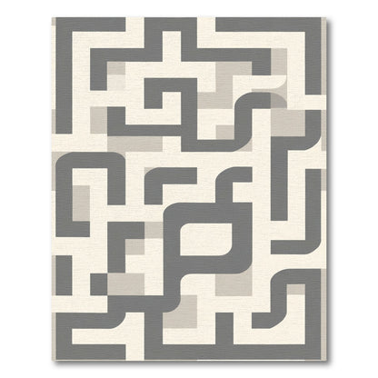 Modern Gray Maze Geometric Rug