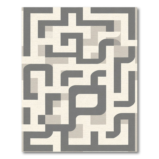 Modern Gray Maze Geometric Rug