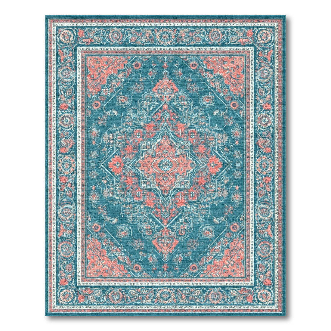Teal Coral Traditional Persian Area Rug