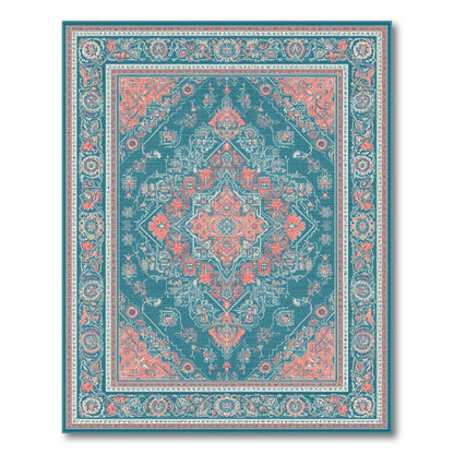 Teal Coral Traditional Persian Area Rug