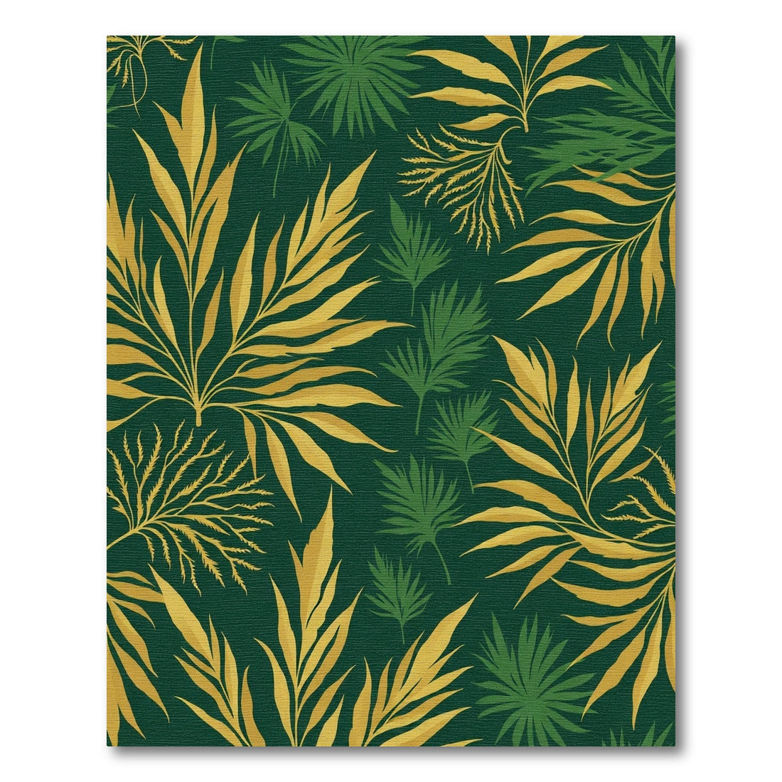 Golden Green Tropical Leaf Foliage Rug