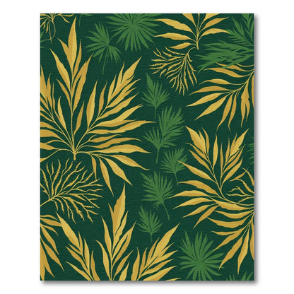 Golden Green Tropical Leaf Foliage Rug