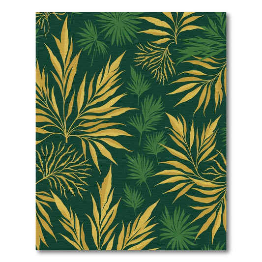 Golden Green Tropical Leaf Foliage Rug