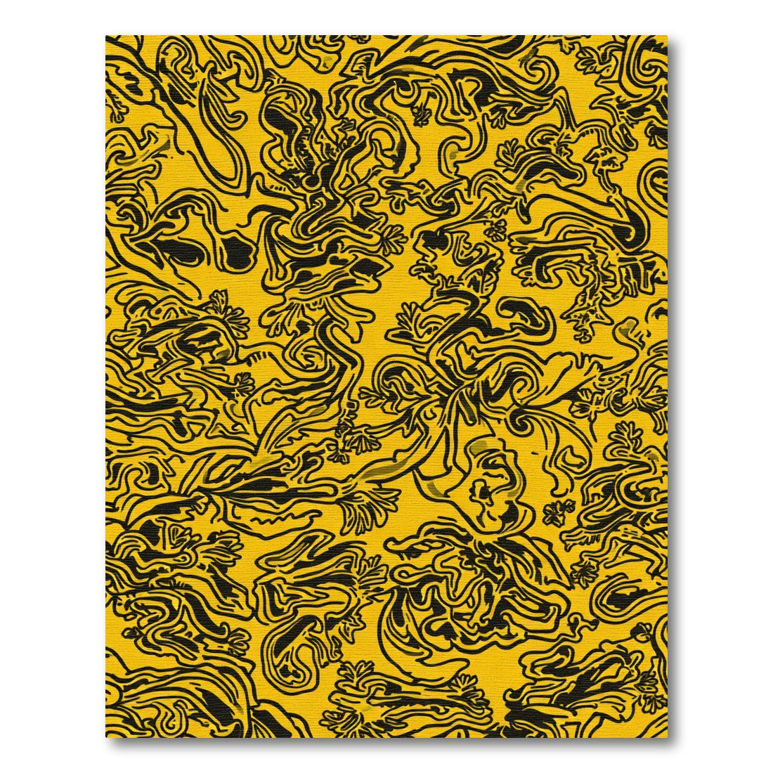 Bold Yellow Abstract Floral Swirl Rug