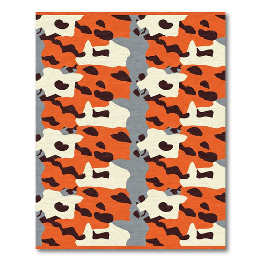 Abstract Orange Black White Camo Rug